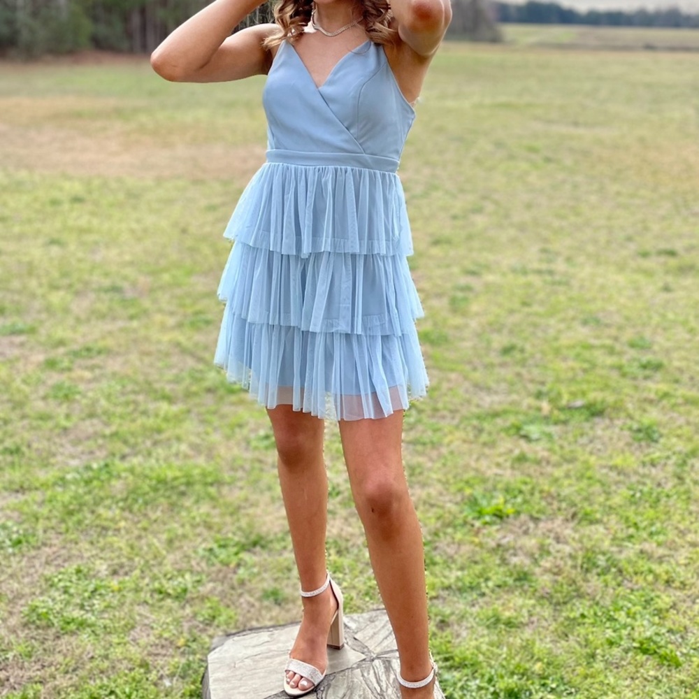 Blue Chiffon ruffle dress size 3 - Picture 5 of 5
